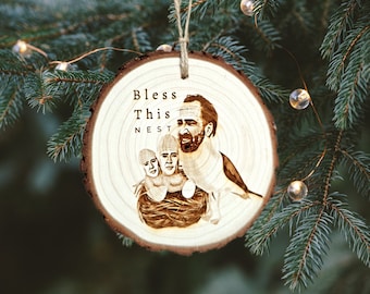 Funny Christmas Ornament, Cage Free Birds, Christmas Gift, meme gift, Bless this nest, Office Party, White Elephant