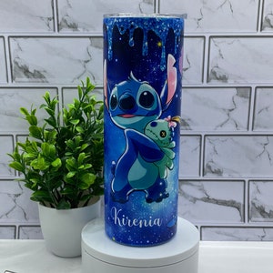 Lilo and Stitch 20oz hoge roestvrijstalen beker met rietje / aangepaste beker Dubbelwandige geïsoleerde beker met deksel, rietje, rubberen bodem