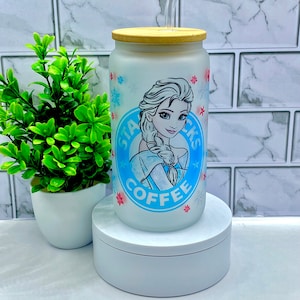 Elsa Frosted Glass Tumbler: Iced Coffee Glass Can with Straw & Lid image 1