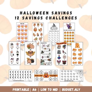 Halloween Savings Challenge | 12 A6 Printable Challenges | Digital Download | Low-to-Mid Amounts