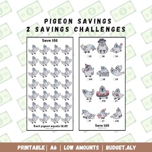 Pigeon Savings Challenge | 2 A6 Printable Challenges | Digital Download | Low Amounts