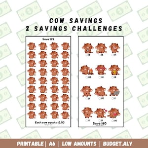 Highland Cow Savings Challenge | 2 A6 Printable Challenges | Digital Download | Low Amounts