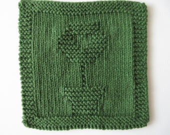 Dishcloth, Washcloth, Hand Knit, Topiary Design, Green, Spring, Summer