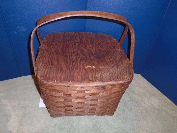 Vintage Wooden Picnic Basket, Woven basket View 6