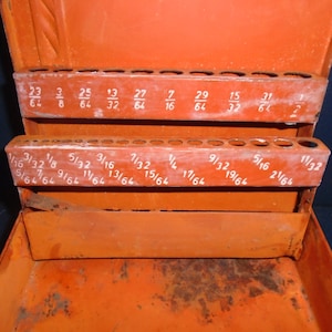 Vintage drill bit index, drill bit case
