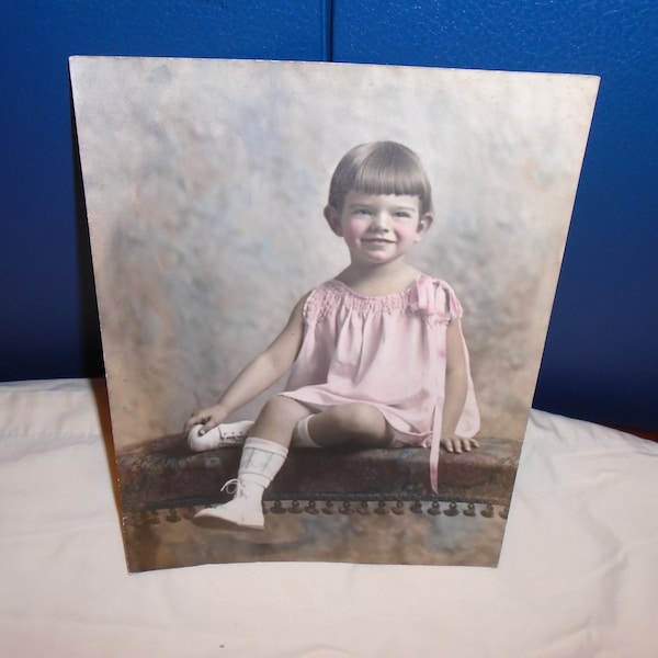 Antique Hand Coloured photo, Sepia photo, Antique Photo of Little girl