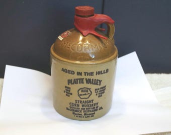 Vintage McCormick whiskey jug, Corn Whiskey Platte Valley, 1978 small jug
