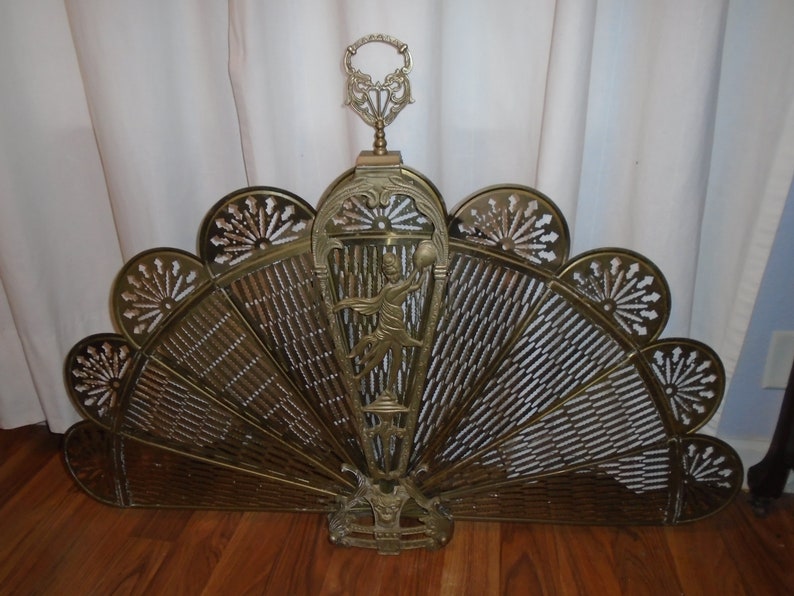 Vintage Brass Fan Fireplace Screen Brass Peacock Fireplace Etsy