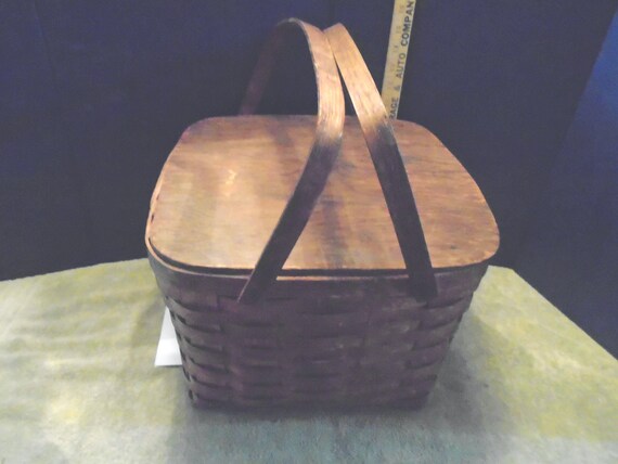 Vintage Wooden Picnic Basket, Woven basket View 4
