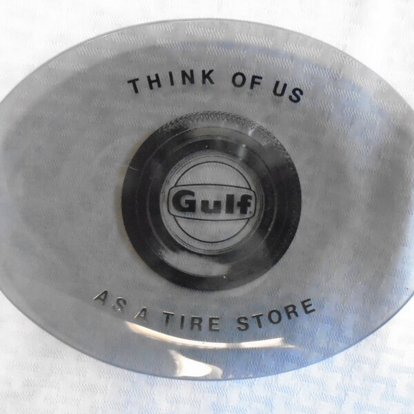 Vintage Rolling Tray  Gulf Oil  Gulf Oil Advertising Dish  Gulf Tire Advertising  Oil and Gas / Gulf Oil / Tire advertising / Dish / Plate