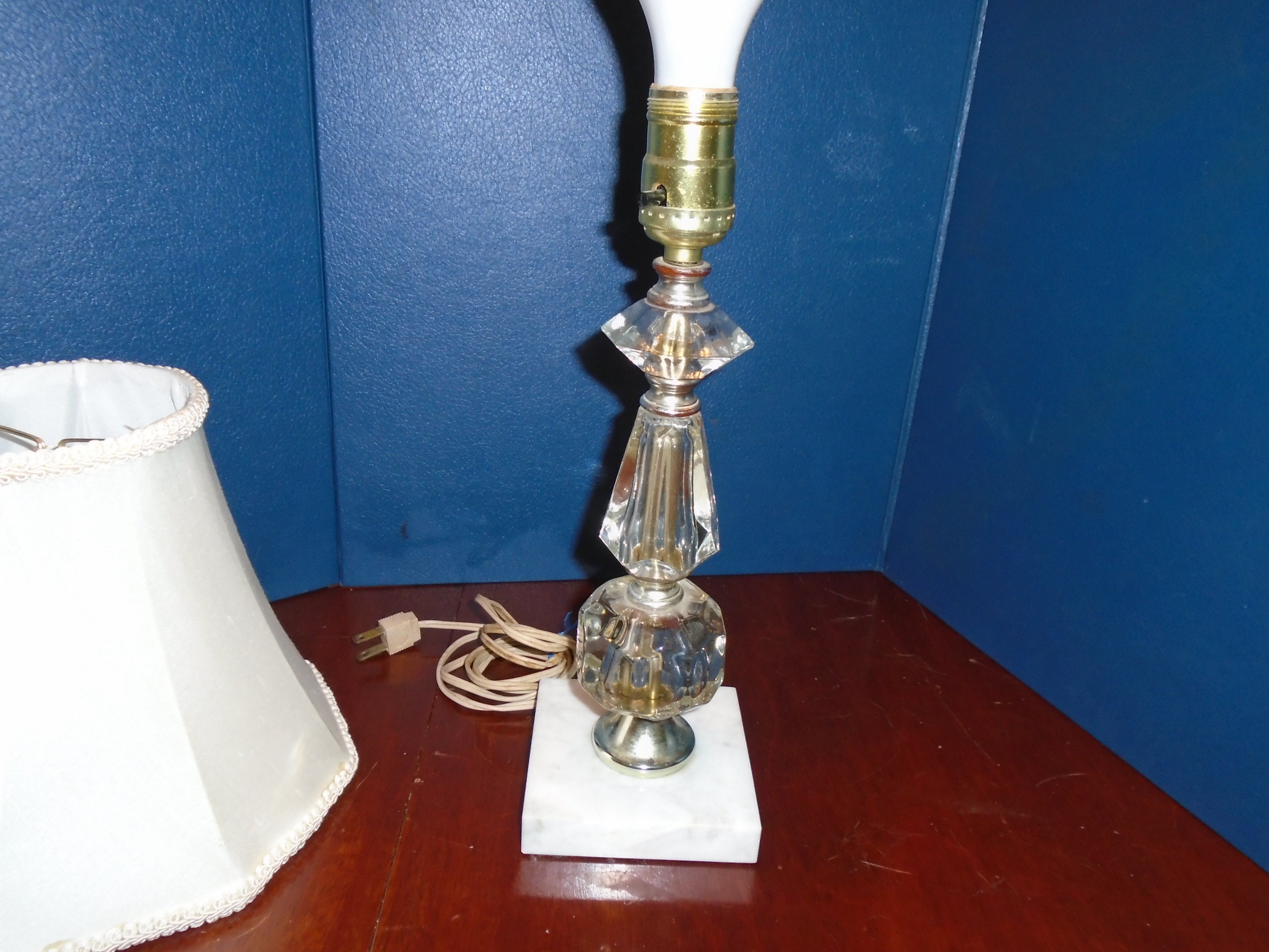 Mid Century Lead Crystal Lamp Lead Crystal And Marble Lamp Etsy