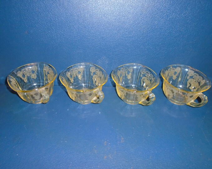 4 Depression Glass Tea Cups Antique Tea Cups Depression Glass Etsy