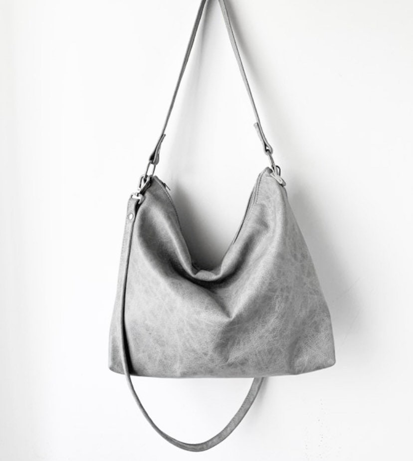 Grey Hobo Bag / Leather Crossbody Bag / Grey Shoulder Bag / Etsy