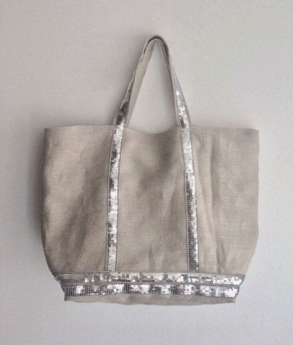 silver sequin beach bag