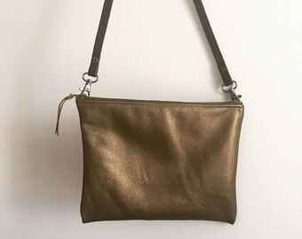 Bronze Leather crossbody bag / minimalist bag /Small leather bag / wristlet / bronze brown leather bag / bridesmaid gift / gift for her