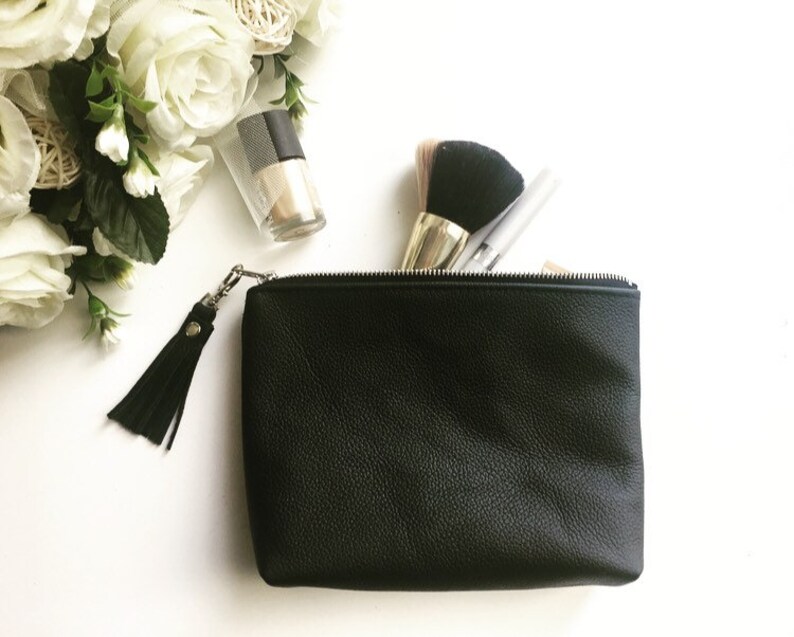 Leather Cosmetic Bag / Leather Make up Bag / Leather Zipper Etsy