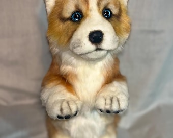 リアルなコーギーの子犬のぬいぐるみ - 手作りの可動式ぬいぐるみ
