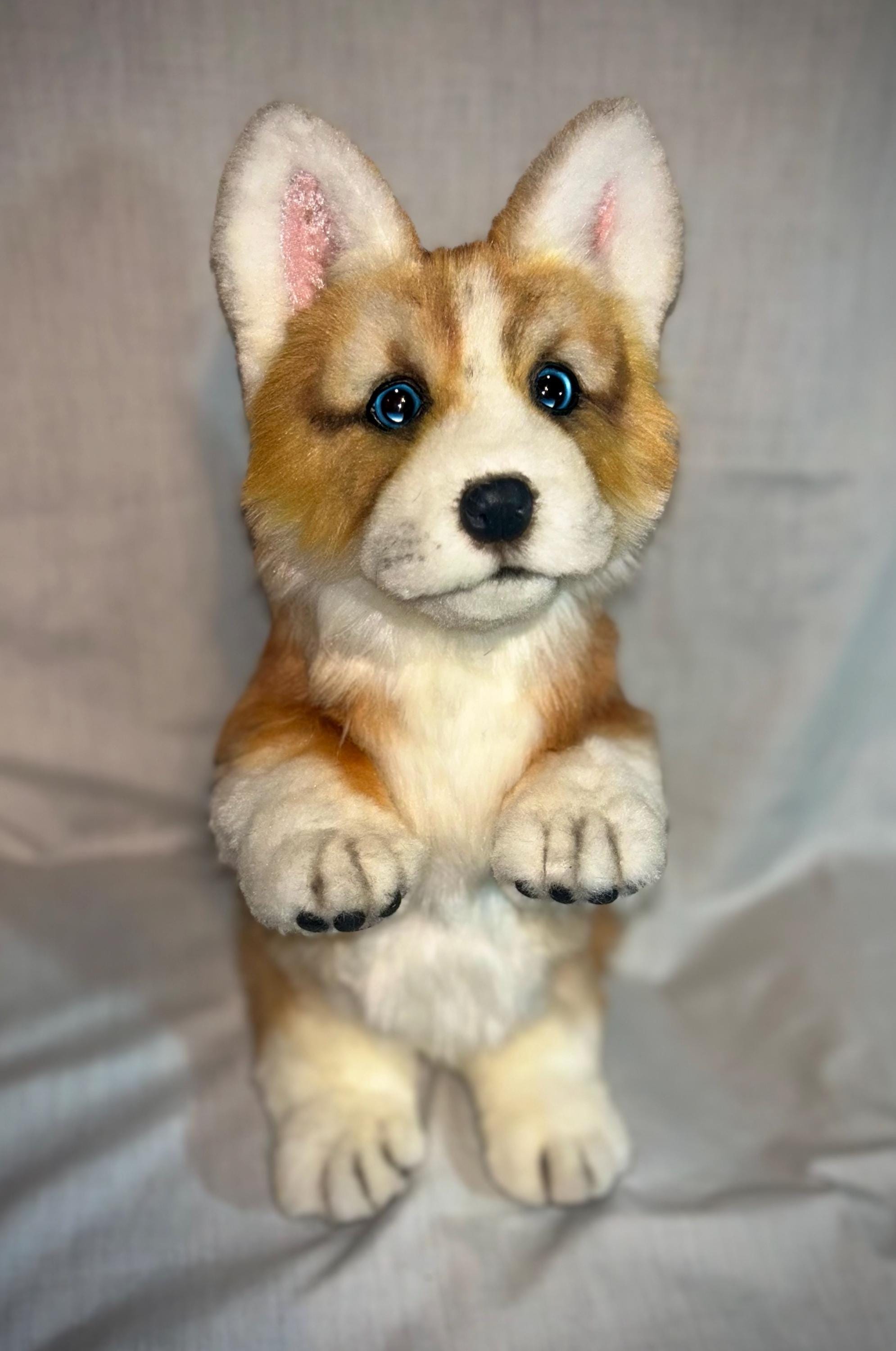 リアルなコーギーの子犬のぬいぐるみ - 手作りの可動式ぬいぐるみ