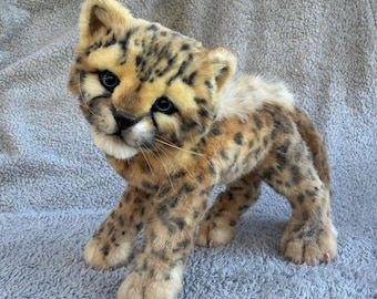 Hand made Cheetah Cub Plush:  Realistic life size doll Fully Posable