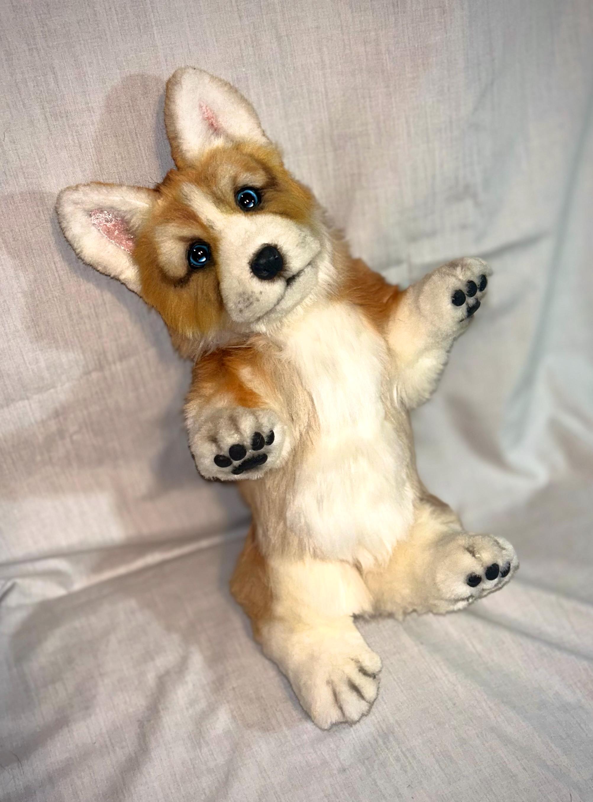 リアルなコーギーの子犬のぬいぐるみ - 手作りの可動式ぬいぐるみ