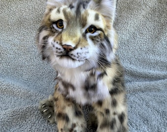 Hand made Lynx Cub Plush:  Realistic life size doll Fully Posable