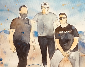 Custom Father and Sons Portrait: Original Watercolor Painting