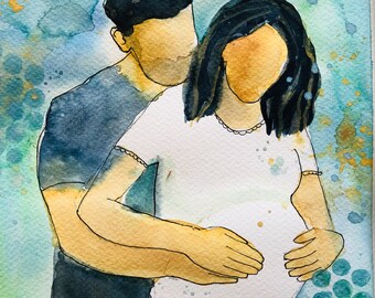 Expecting Parents Watercolor Art Print: Obgyn Clinic Decor