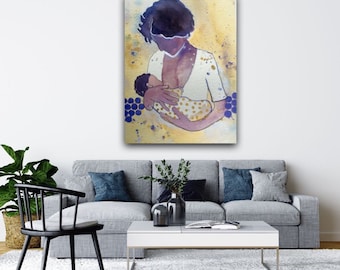 Breastfeeding Art Print: African-American Mom, Midwife Gift