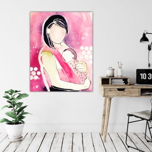 Bebé en impresión de papel de eslinga, impresión Giclee en papel mate; Mamá con cartel de bebé