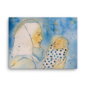 Birth Art Print on Paper; Mamá musulmana con un recién nacido, póster de diversidad, impresión de arte de partera de pintura de acuarela, doula regalo