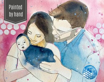 Custom Family Portrait Illustration: Original Watercolor Painting
