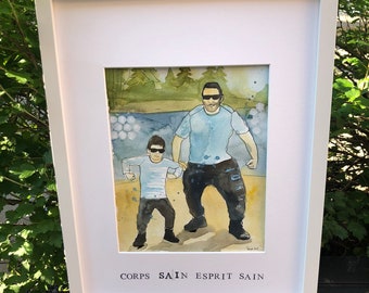Custom Father and Son Watercolor Portrait: Unique Family Gift