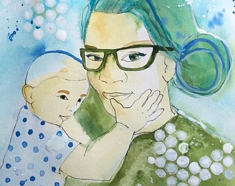 Breastfeeding Custom Portrait; Gift for New Mom; Original Watercolor Painting