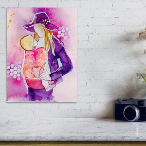 Impresión artística para guardería en papel, bebé en portabebés, impresión de acuarela, regalo para madres y parteras; decoración artística para consultoras de lactancia; regalo para nuevas mamás.