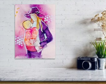 Breastfeeding Art Print: Watercolor New Mom & Baby Poster