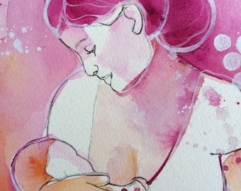 Breastfeeding Watercolor Art Print: Lactation Consultant Doula Gift