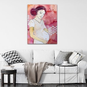 Pregnancy Art Print on Paper; Doula and Midwife Clinic Decor, Expecting Mom Gift; Print from Watercolor Painting