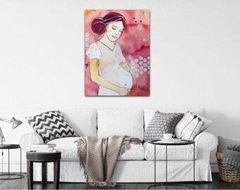 Pregnancy Art Poster: Watercolor Painting for Doula Midwife Clinic