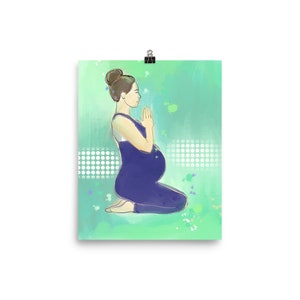 Impresión de arte de nacimiento en papel; Impresión de pintura digital; Yoggie embarazada; Cartel del estudio de Yoga; Regalo de arte para la mamá embarazada; Doula; Partera