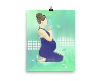 Birth Art Print on Paper; Print from Digital Painting; Pregnant Yoggie; Yoga Studio Poster; Art Gift for Expecting Mom; Doula; Midwife