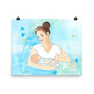 Impresión de arte de lactancia materna en papel; Impresión Giclee de pintura digital