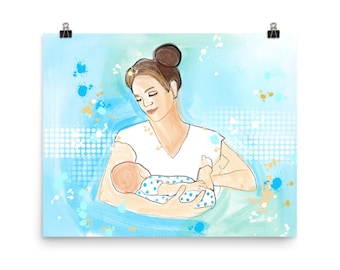 Breastfeeding Art Print on Paper; Giclee Print from Digital Painting