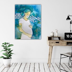 Expecting Mother Art Print on Paper; Doula Clinic Decor, Pregnant Mom Gift; Print from Watercolour Painting.