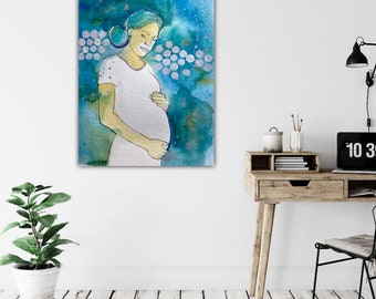 Expecting Mother Watercolor Art Print: Doula Gift, Nursery Decor
