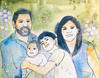 Custom Family Portrait: Original Watercolor Painting, Hanukkah Gift