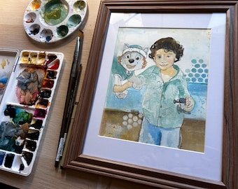 Child’s and Favourite Character Watercolor Portrait; Birthday Gift for Kid ; Original Watercolour Archival  Painting