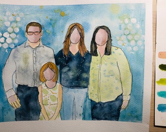 Custom Family Portrait Illustration: Original Watercolor Painting