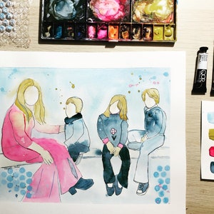 Custom Family Portrait: Original Watercolor Painting, Birthday Gift