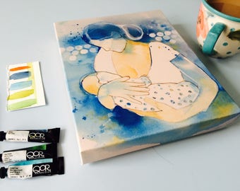 Birth Watercolor Canvas Print: Midwife Doula OB/GYN Art