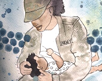 Army Mom Breastfeeding Art Print: Lactation Consultant Gift